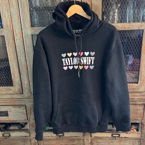 Taylor Swift Black Concert Hoodie with Colorful Hearts